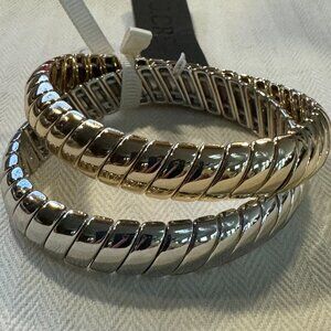J Crew Metal-Link Stretch Bracelets Silver and Gold Set New with Tags